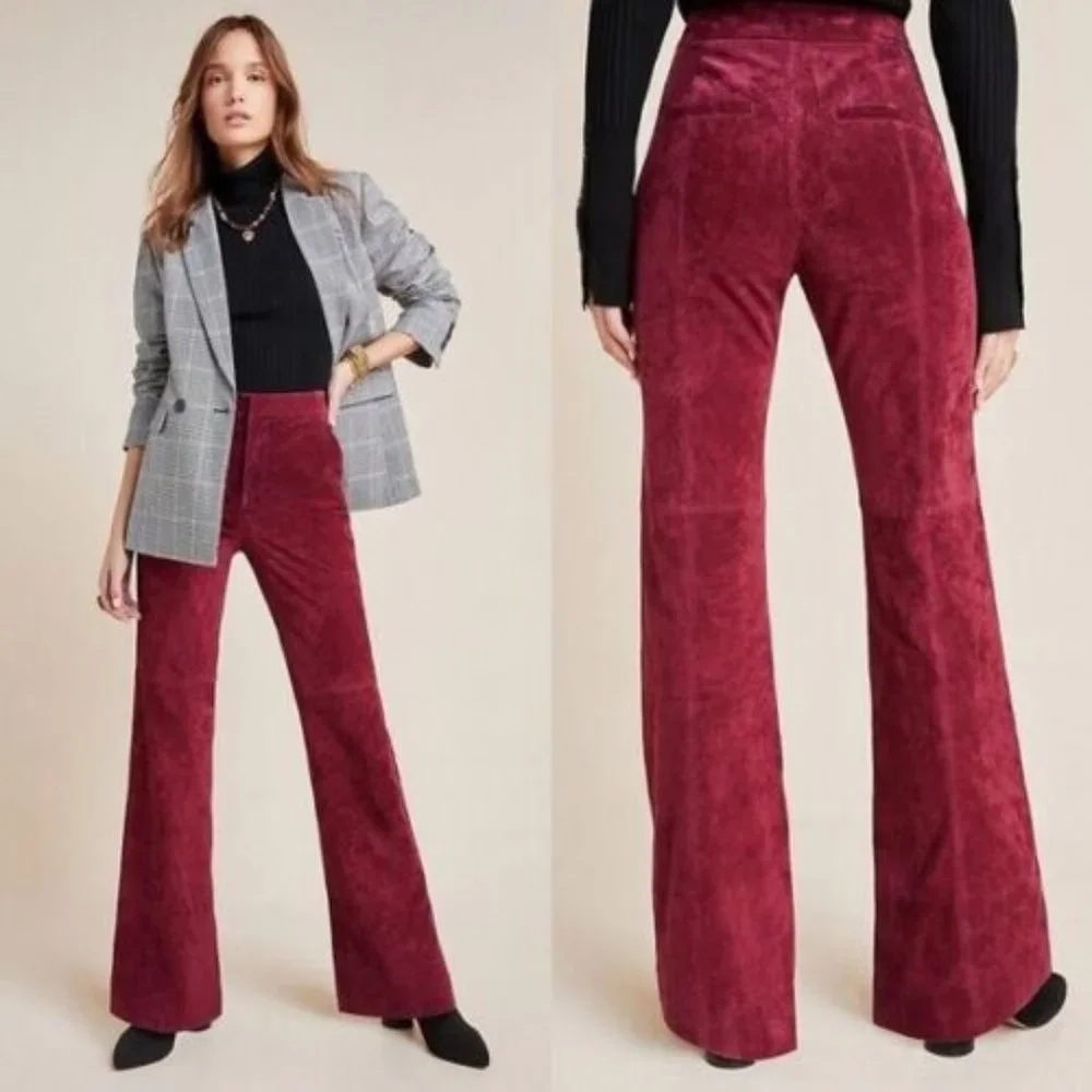 NWT Genuine suede Anthropologie burgundy red pants - Picture 1 of 14